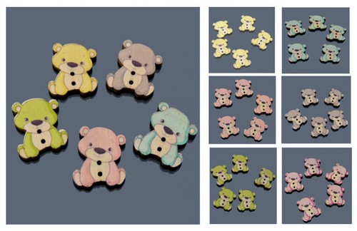 5X Bear Holzköpfe 27 X 23 MM Wooden Button Baby Kids Little Children's