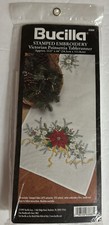 Bucilla Stamped Embroidery Victorian Poinsettia Christmas Runner Kit NEW #83888