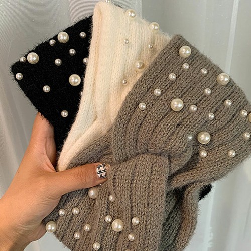 Frauen gehäkelt gestrickt Turban Stirnband Perlen Haarband Ohrenwärmer Headwrap - Bild 7 von 17