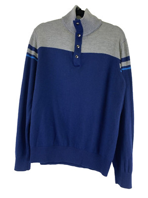 Banana Republic Extra Fine Merino Wool Snap Pullover Sweater Blue Gray Mens XL