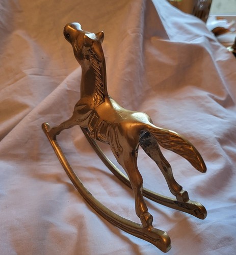 Antique Rocking Horse Gold Lustre Solid Brass Old Racing Race Grand National UK - Picture 3 of 19