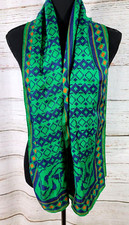 ADOLFO VTG Silk Scarf Green W/ Blue  Orange Long 57" X 11"