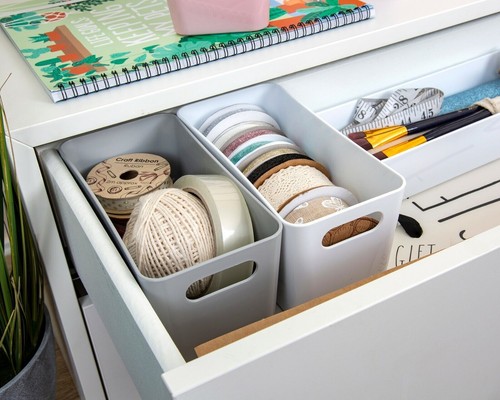 Wham Plastic White Studio Baskets Home Kitchen Bathroom Office Storage Boxes - Picture 9 of 28