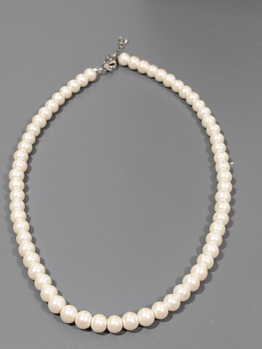 Retro White Glass Faux Pearl Beaded Necklaace Bridal Wedding 21 in - Picture 2 of 8