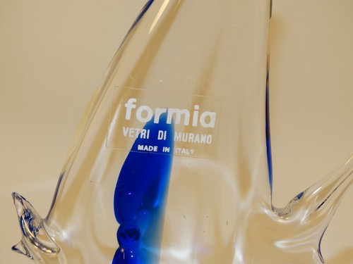 FORMIA MURANO KUNST GLAS ENGEL FISCH FIGUR BRIEFBESCHWERER BLAU KLAR SOMMERSO - Bild 2 von 6