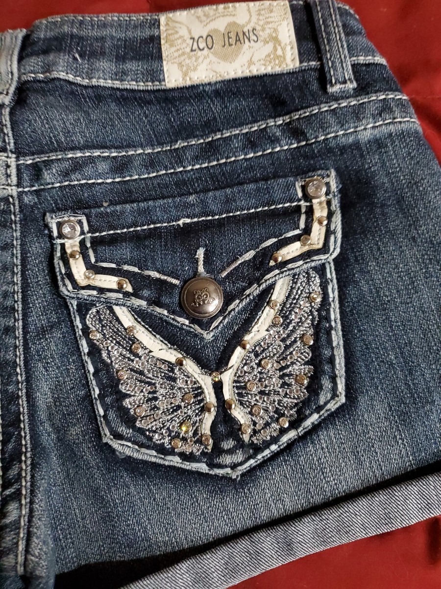 ZCO Angel Wing Rhinestone Denim Shorts Size 1 | eBay