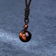 Natural Tiger Eye Stone Bead Pendant Necklace for Protection Anxiety Relief