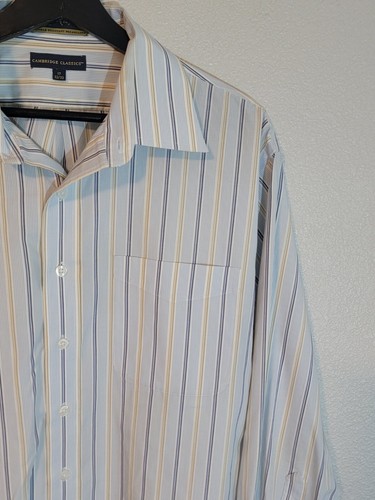 cambridge classics button up dress shirt mens 32/33 long sleeve collard stripes - Picture 3 of 7