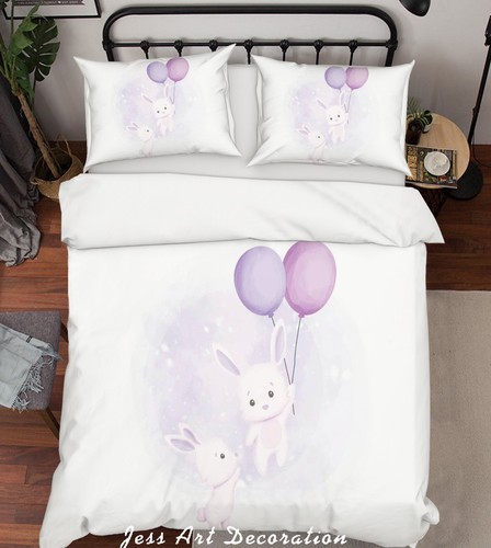 3D Simple Rabbit Balloon Kids Quilt Cover Set Duvet Cover Bedding Pillowcases - Picture 3 of 6