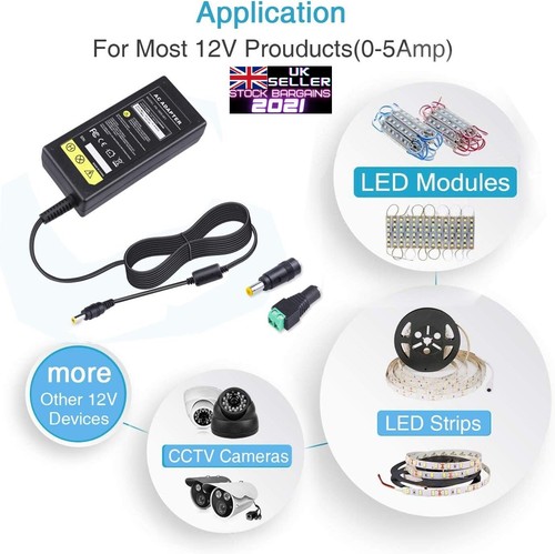 ARyee 12V 5A AC DC Power Charger Adapter for LED Strips CCTV Cameras (E142) - Picture 3 of 7
