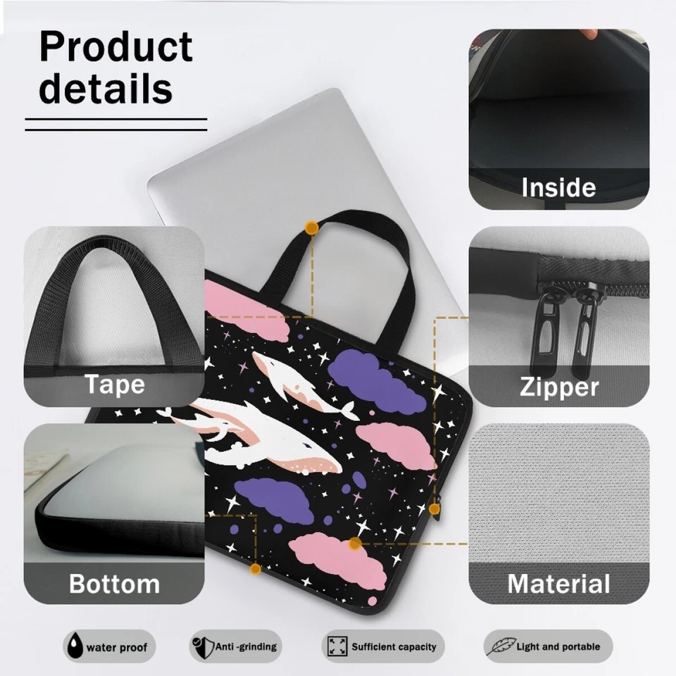 Colorful Whales And Clouds 10-17" Laptop Bag Sleeve Carry Case Cover Notebook Foto 3 de 4