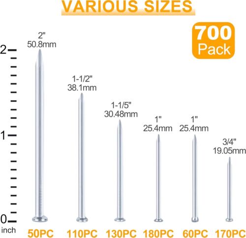 KURUI 700pcs Hardware Nails for Hanging Pictures Assorted Kit, Up to 2"-Long... - Picture 2 of 7