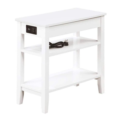 Convenience Concepts End Table 23.5"x24" Wood White w/ Built-In Charging Station - Picture 3 of 8