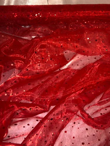 1 MTR RED SPARKLY SEQUIN HOLOGRAM ORGANZA VOIL DRAPING FABRIC 58” WIDE - Picture 3 of 3