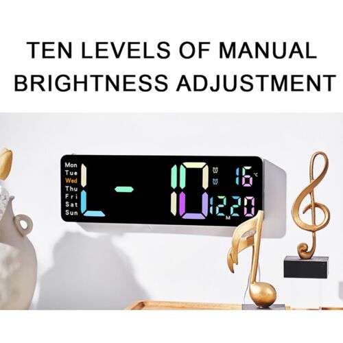 Digital LED Alarm Clock RGB Large LED Display Wall Clock Humidity Remote Control - Picture 5 of 10