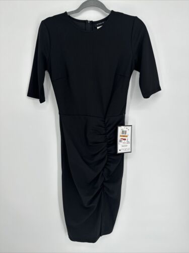 B. Darlin schwarzes figurbetontes Kleid Junior Größe 4 Frontschlitz geraffter Reißverschluss hinten NEU - Bild 3 von 6