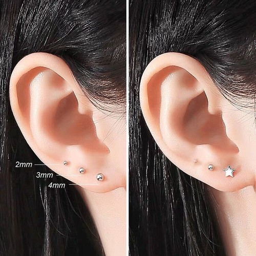 Genuine 925 Sterling Silver Ball Stud Earrings Round 1 Pair Solid Silver Crystal - Picture 4 of 19