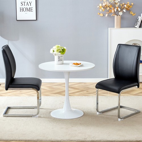 Black PU Chair Set w/ Round Table - Silver Legs, 32" Modern Dining/Office - Picture 2 of 22