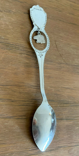 Alaska Collector's Spoon Dangling Enamel Polar Bear, Map & Flag 4.5" Pre-1980 - Picture 2 of 3