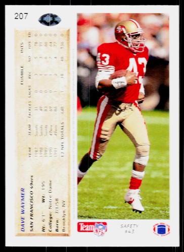 Dave Waymer, 1992 Upper Deck Football Card, #207, San Francisco 49ers, - Picture 2 of 2