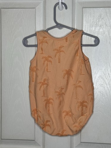 Zara Tank Romper Baby Boys Size 6-9 Months Orange Sleeveless Palm Trees - Picture 2 of 4