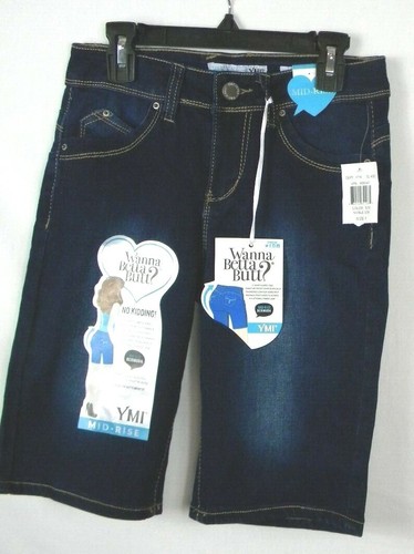 YMI Wanna Betta Butt Bermuda Shorts Women's 1 Dark Wash Mid Rise Cotton Bld. NWT - Picture 3 of 12