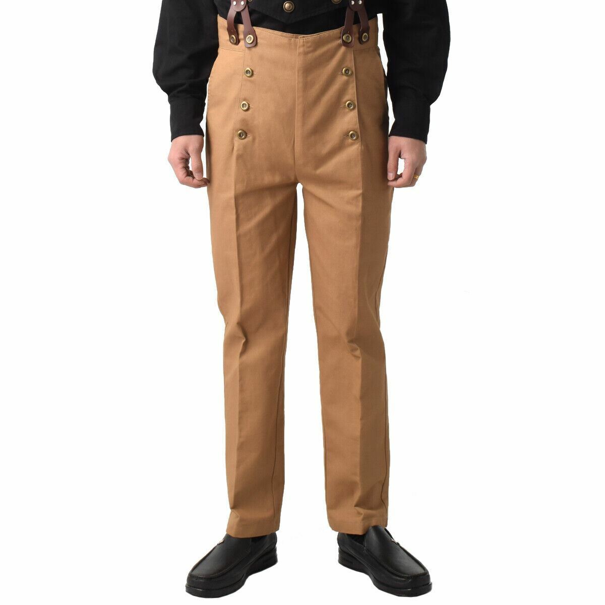 Victorian Men High Waist Regency Fall Front Trousers Historical Medieval  Pants