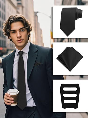 Solid Color Tie Sets for Men Necktie with Pocket Square and Holder Formal Wed... - Picture 4 of 6
