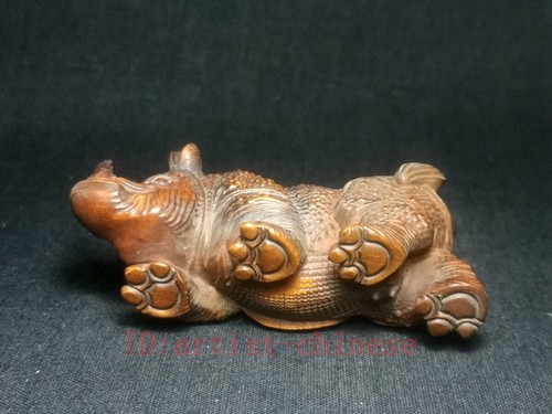 Figura de boj china tallada a mano rinoceronte estatua netsuke regalo coleccionable - Imagen 8 de 9