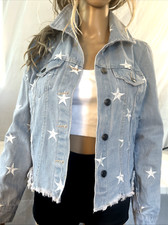 Native Daughters Blue Jean Jacket Embroidery Stars Denim Cropped Women s Sz S