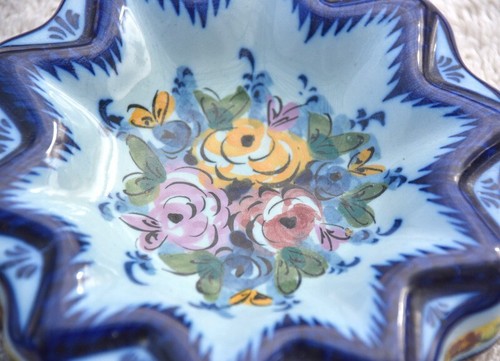 2 Vestal Alcobaca Portugal Tray Ashtray Vintage Pottery Hand Painted Blue 4”W - Picture 5 of 12