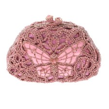 Gold Tone Metal Crystal Rhinestone Clutch Evening Bag HB6261-PNK
