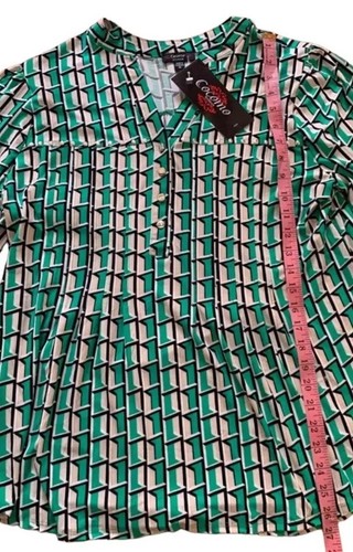 COCOMO 1X Green Yellow Plus Size 3/4 sleeve women’s Pintuck Blouse Tunic Shirt - Picture 10 of 13