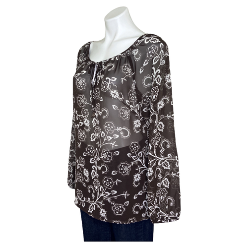 NWT Ann Taylor Loft Sheer Top Blouse Brown & White Floral Print Sz 10 - Picture 4 of 6