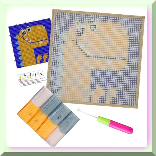 Dino-Rug DIY Kit: Bunter Riegelhaken für Kinder & Anfänger - 12"x12" bedruckte Dose - Bild 4 von 7