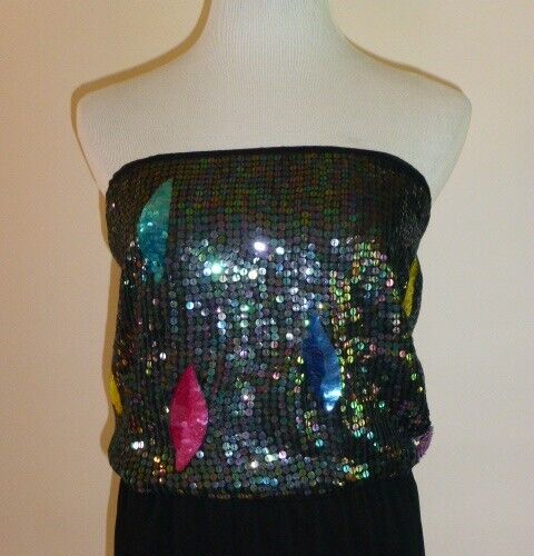Vintage Bieff & Herrera 2Pc. Silk Paillette Strapless Blouson & Jacket, Sz. M - Picture 4 of 12