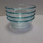 Pyrex 464 10 oz. Custard Cups Ramekins 3 Rings Green Tint Set of 4 USA