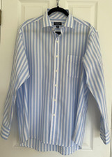 CLUB ROOM Regular Fit Performance Striped Blue White Men's Shirt Sz 16 1/2 34-35