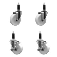4 Inch SS Nylon Wheel Swivel 1-1/8 Inch Expanding Stem Caster Set 2 Brakes SCC