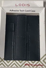 LODIS GENUINE LEATHER ADHESIVE TECH CARD CASE RFID PROTECTION Black NEW *