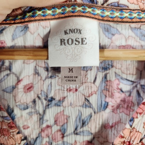 Knox Rose Floral Boho Peasant Dress V Neck Tiered Short Sleeve Women's Size M - Picture 5 of 5