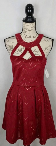 Crystal Doll Womens Fit & Flare Cocktail Party Dress Size 5 Cut Out Burgundy New - Picture 9 of 12