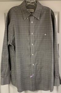 Orvis-Check-Gray-White-Long-Sleeve-Button-Down-Dress-Shirt-Mens-Size-Large-L