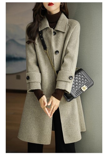 Medium to long woolen coat for women, high-end cashmere black lapel woolen coat - Bild 14 von 32
