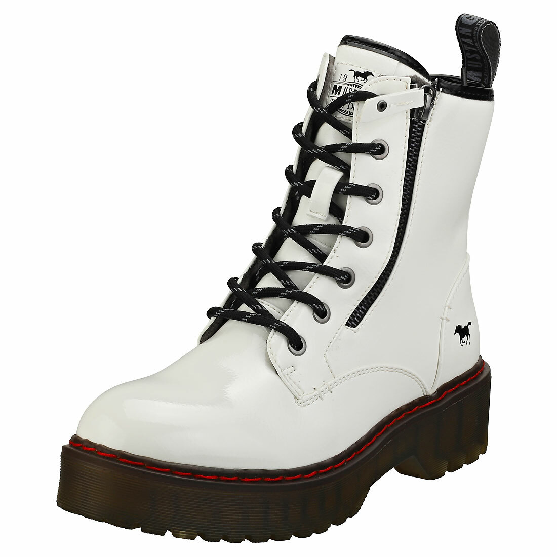 Mustang Lace Up Both Side Zip Damen Weiß Synthetik Stiefel Biker - 36 EU Mustang Lace Up Both Side Zip Damen Weiß Synthetik Stiefel Biker - 36 EU