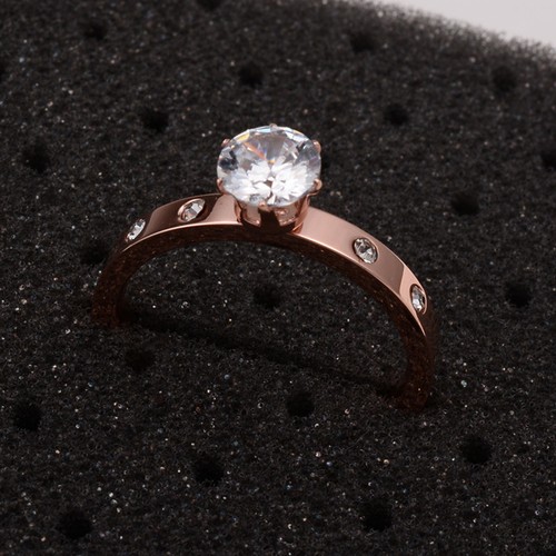 Anillo de regalo de boda de plata/oro rosa de 1 quilates con correa de acero al titanio para mujer circonio talla 5-10 - Imagen 8 de 12