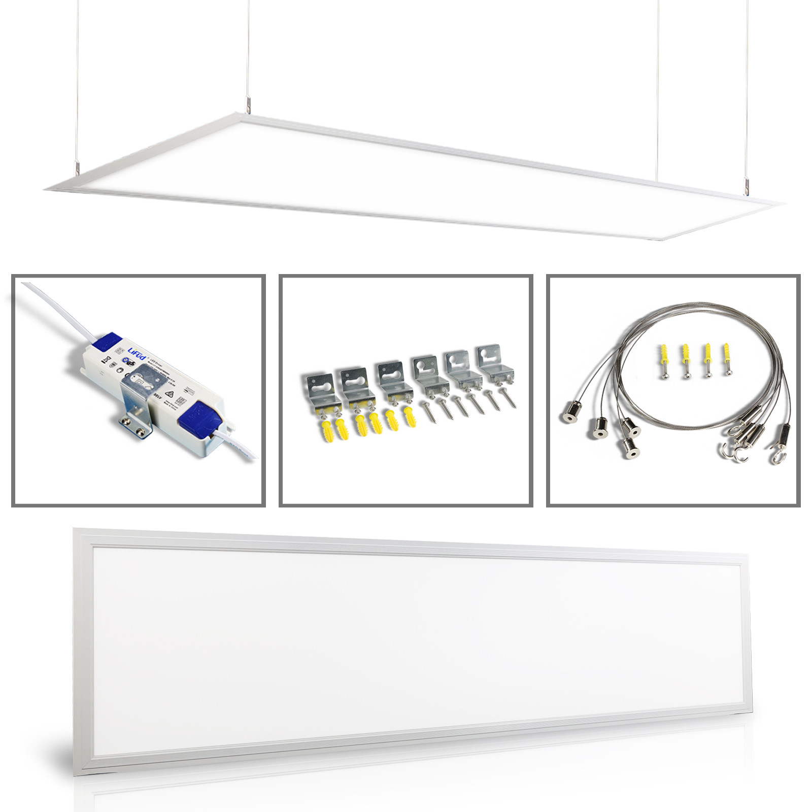 Deckenlampe Deckenleuchte LED Panel 120x30 Pendelleuchte mit Seilaufhängungen Deckenlampe Deckenleuchte LED Panel 120x30 Pendelleuchte mit Seilaufhängungen