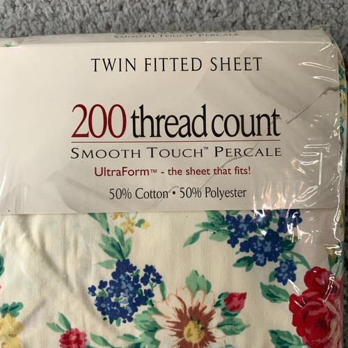 VTG JCP Sheet Fitted TWIN Floral Flowers Percale 200 Thread Ct NEW NOS USA Made - Picture 5 of 8