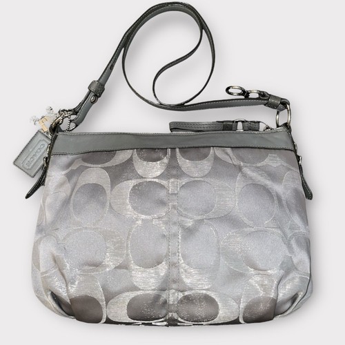 Coach Purse Silver Gray Mia Signature Lurex Convertible Shoulder Bag 15752 Satin - Picture 6 of 10