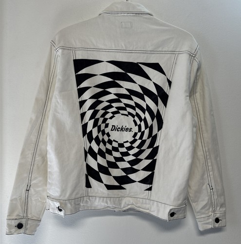 Dickies Juniors' Cotton Denim Jacket White Black Trim Design on Back Medium - Afbeelding 1 van 6